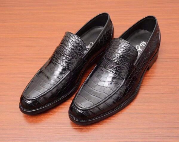 Mens Crocodile Leather Casual Loafer Drive Shoes Black