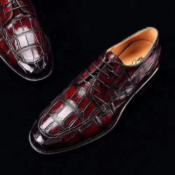 Mens Crocodile Leather Brogue Wingtip Dress Slip On  Dress Shoes