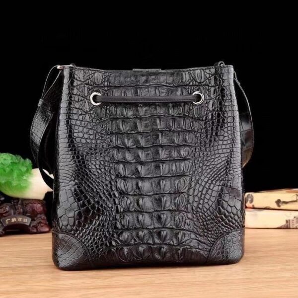 Crocodile Leather Bucket Bag For Women,Drawsring Crossody Shoulder Bag And Hobo Tote Handbags - Image 3