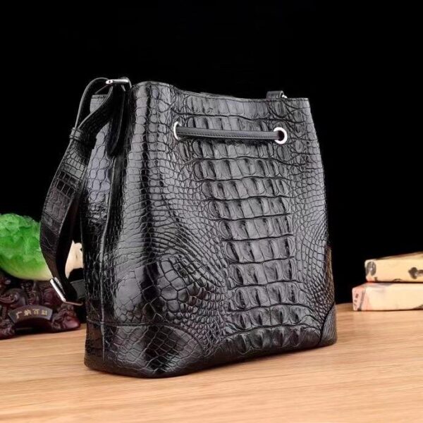 Crocodile Leather Bucket Bag For Women,Drawsring Crossody Shoulder Bag And Hobo Tote Handbags - Image 5