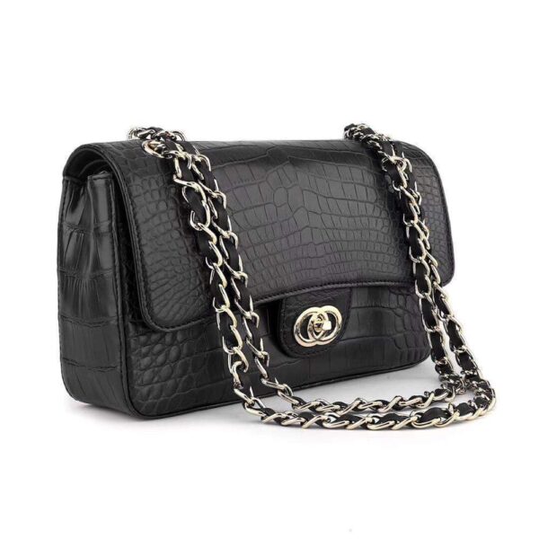 Crocodile Leather Classic Flap Chain Shoulder Bags For Women Black - Image 6