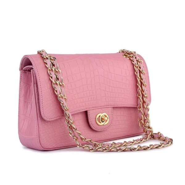 Crocodile Leather Classic Flap Chain Shoulder Bags For Women Pink - Image 7