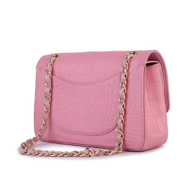 Crocodile Leather Classic Flap Chain Shoulder Bags For Women Pink - Image 4