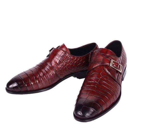 Crocodile  Leather  Man Handmade Mens Dress shoes, Mens Monk Shoes, Mens Formal Shoes,Brushed Red - Image 8