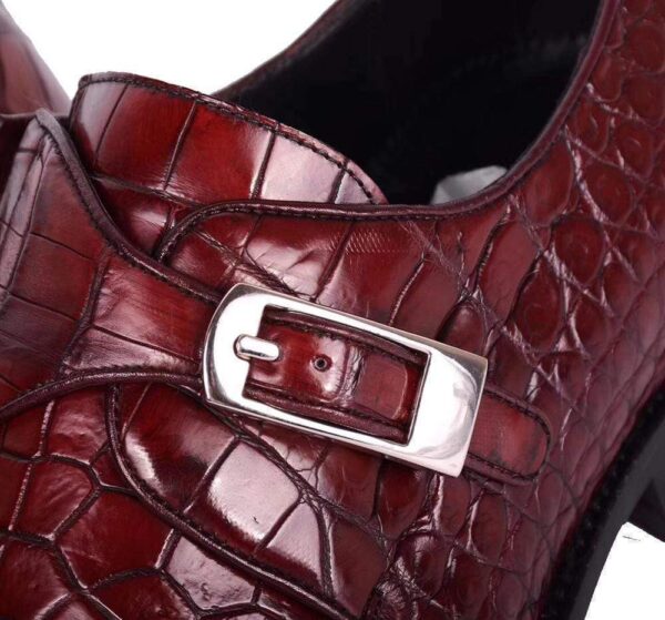 Crocodile  Leather  Man Handmade Mens Dress shoes, Mens Monk Shoes, Mens Formal Shoes,Brushed Red - Image 6