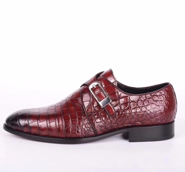 Crocodile  Leather  Man Handmade Mens Dress shoes, Mens Monk Shoes, Mens Formal Shoes,Brushed Red - Image 2