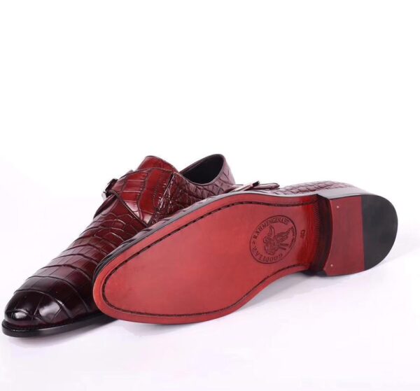 Crocodile  Leather  Man Handmade Mens Dress shoes, Mens Monk Shoes, Mens Formal Shoes,Brushed Red - Image 3