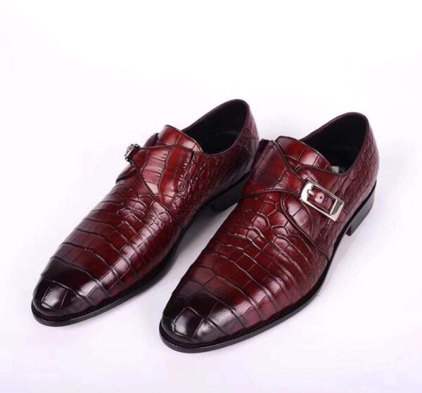 Crocodile  Leather  Man Handmade Mens Dress shoes, Mens Monk Shoes, Mens Formal Shoes,Brushed Red