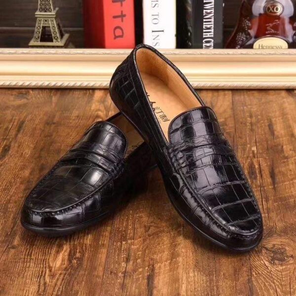 Crocodile Leather Slip On Loafer Shoes Black - Image 11