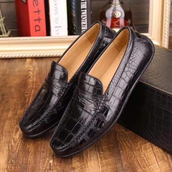 Crocodile Leather Slip On Loafer Shoes Black - Image 10