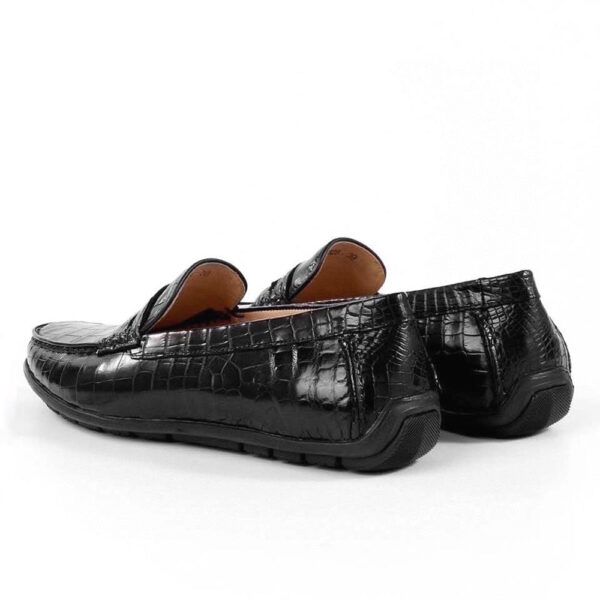 Crocodile Leather Slip On Loafer Shoes Black - Image 8