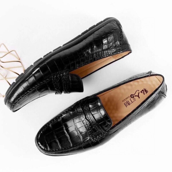 Crocodile Leather Slip On Loafer Shoes Black - Image 5