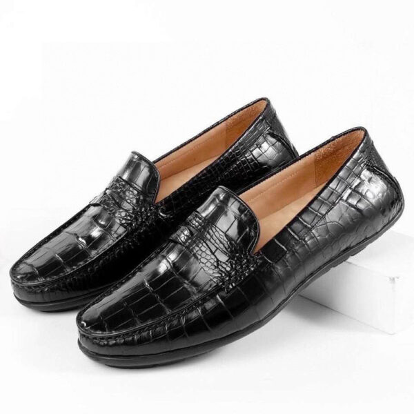 Crocodile Leather Slip On Loafer Shoes Black - Image 2