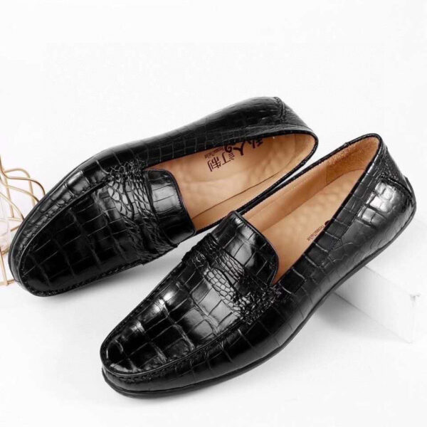 Crocodile Leather Slip On Loafer Shoes Black - Image 4