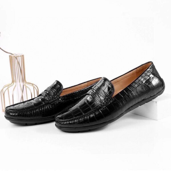 Crocodile Leather Slip On Loafer Shoes Black - Image 3