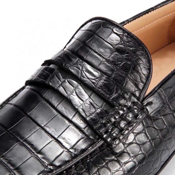 Crocodile Leather Slip On Loafer Shoes Black - Image 6