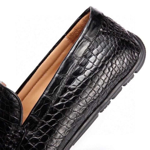 Crocodile Leather Slip On Loafer Shoes Black - Image 7