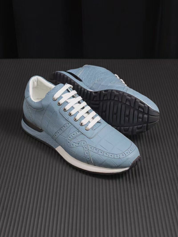 Crocodile Leather Sneaker Shoes Light Blue - Image 3