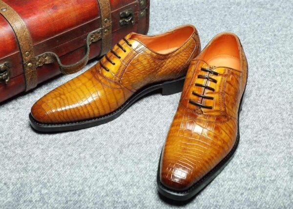 Genuine Crocodile Belly Leather Lace-Up  Shoes  For Men - Image 8