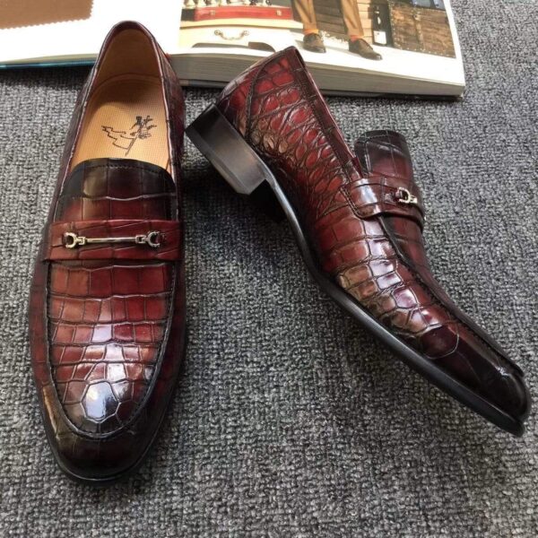 Genuine Crocodile Belly Leather Shoes  Mens Lofers  Slip On Driving Shoes Casual Flats With Brogue Detail (Tuscania) - Image 8