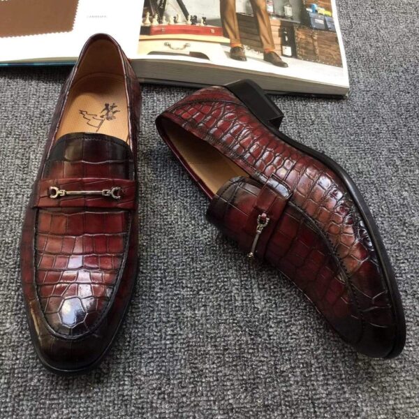 Genuine Crocodile Belly Leather Shoes  Mens Lofers  Slip On Driving Shoes Casual Flats With Brogue Detail (Tuscania) - Image 9