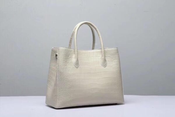 Genuine Crocodile Belly Leather Top Handle Bags For Women Cream 35cm - Image 4