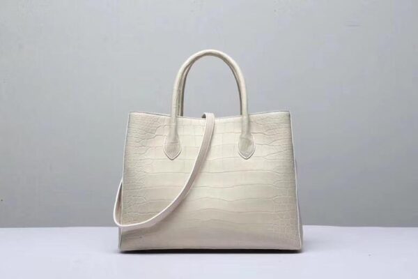 Genuine Crocodile Belly Leather Top Handle Bags For Women Cream 35cm - Image 3