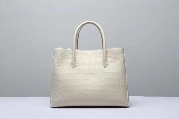 Genuine Crocodile Belly Leather Top Handle Bags For Women Cream 35cm