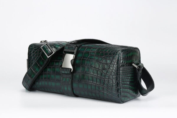 Genuine Crocodile Leather Drum Cross Body Shoulder Bags-Vintage Green - Image 2