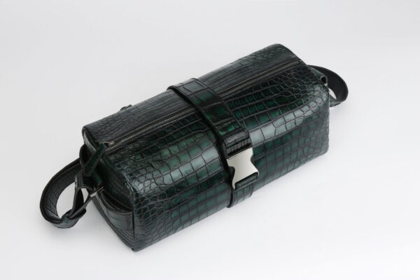 Genuine Crocodile Leather Drum Cross Body Shoulder Bags-Vintage Green - Image 6