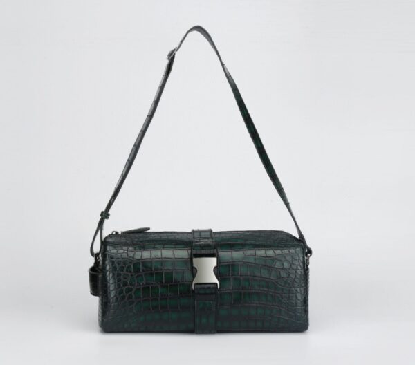 Genuine Crocodile Leather Drum Cross Body Shoulder Bags-Vintage Green - Image 7