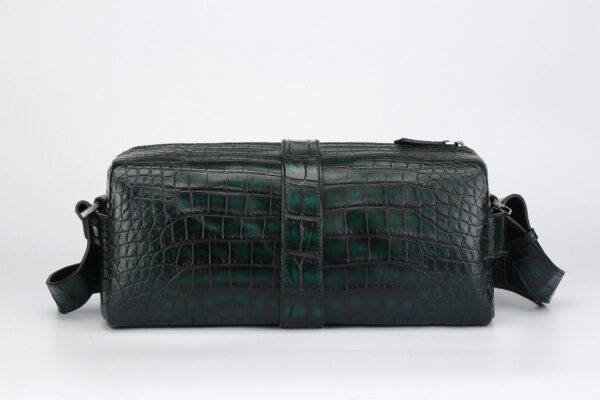 Genuine Crocodile Leather Drum Cross Body Shoulder Bags-Vintage Green - Image 3