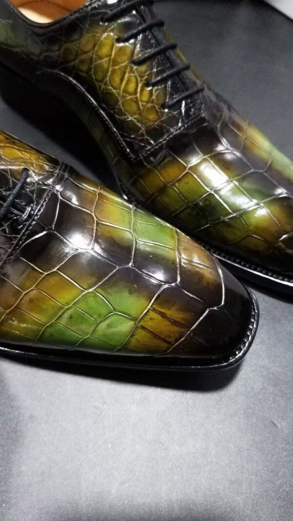 Genuine Crocodile Leather Mens Lace up Dress Shoes Hand Painted Vintage Green - Image 5