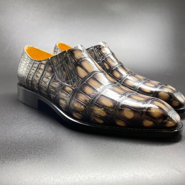 Genuine Crocodile Leather Mens Penny Loafers Dress Shoes Hand Painted Vintage Yellow - Image 7