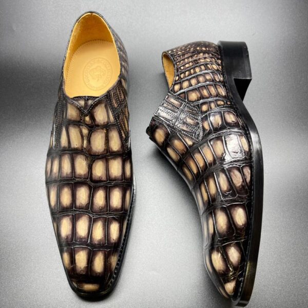 Genuine Crocodile Leather Mens Penny Loafers Dress Shoes Hand Painted Vintage Yellow - Image 2