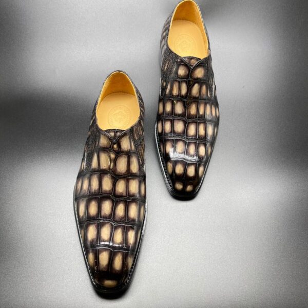 Genuine Crocodile Leather Mens Penny Loafers Dress Shoes Hand Painted Vintage Yellow - Image 3