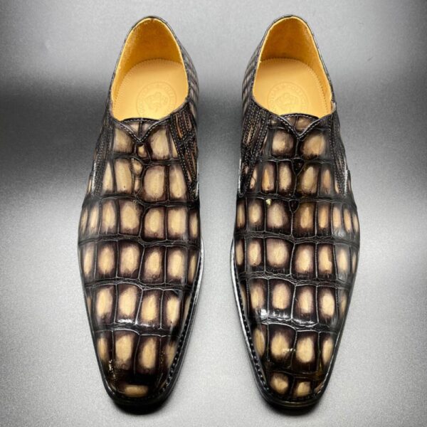 Genuine Crocodile Leather Mens Penny Loafers Dress Shoes Hand Painted Vintage Yellow