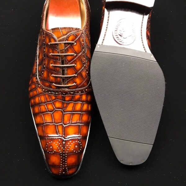 Genuine Crocodile Leather Mens Wingtip Formal Lace up Wedding Office Shoes - Image 3