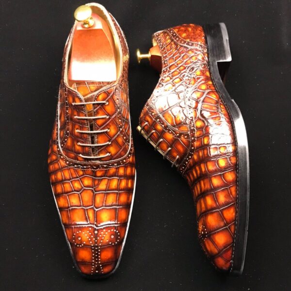 Genuine Crocodile Leather Mens Wingtip Formal Lace up Wedding Office Shoes - Image 2