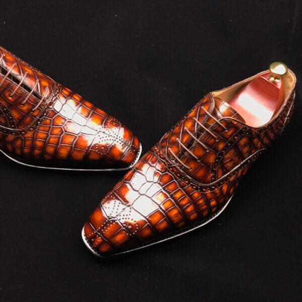 Genuine Crocodile Leather Mens Wingtip Formal Lace up Wedding Office Shoes - Image 7