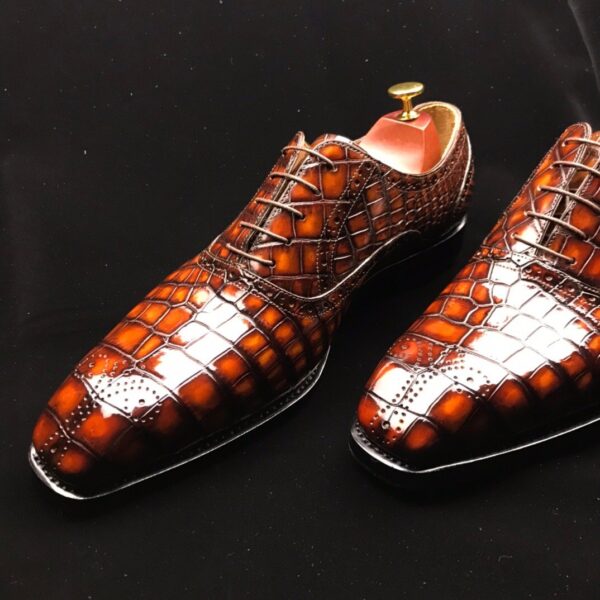 Genuine Crocodile Leather Mens Wingtip Formal Lace up Wedding Office Shoes - Image 9