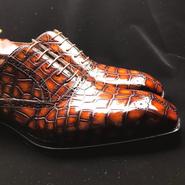 Genuine Crocodile Leather Mens Wingtip Formal Lace up Wedding Office Shoes - Image 5