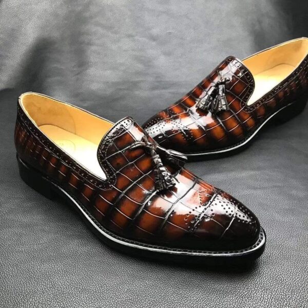 Genuine Crocodile Leather Penny Casual  Tassel Loafers Brogue Shoes - Image 4