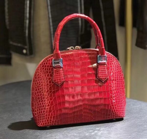 Genuine Crocodile  Leather  Shell Top Handle Cross Body Tote Bags For S/S  Red - Image 2