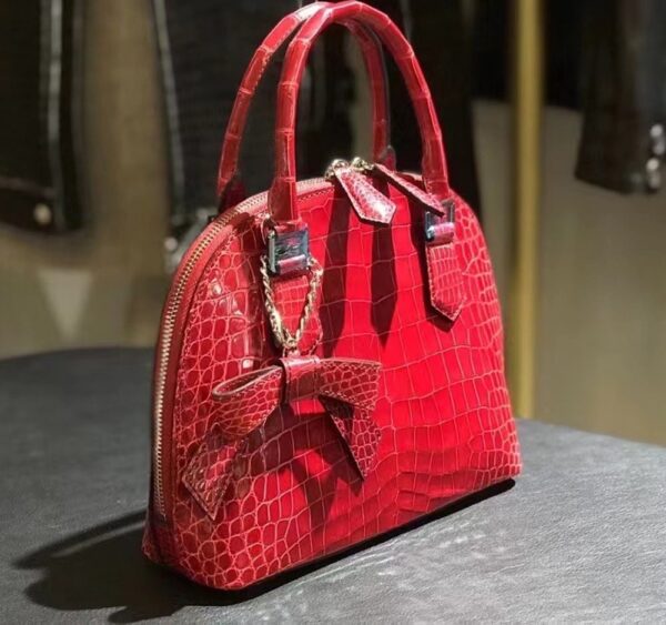 Genuine Crocodile  Leather  Shell Top Handle Cross Body Tote Bags For S/S  Red - Image 3