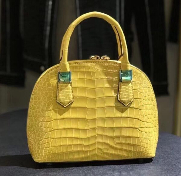 Genuine Crocodile  Leather  Shell Top Handle Cross Body Tote Bags For S/S Yellow - Image 2