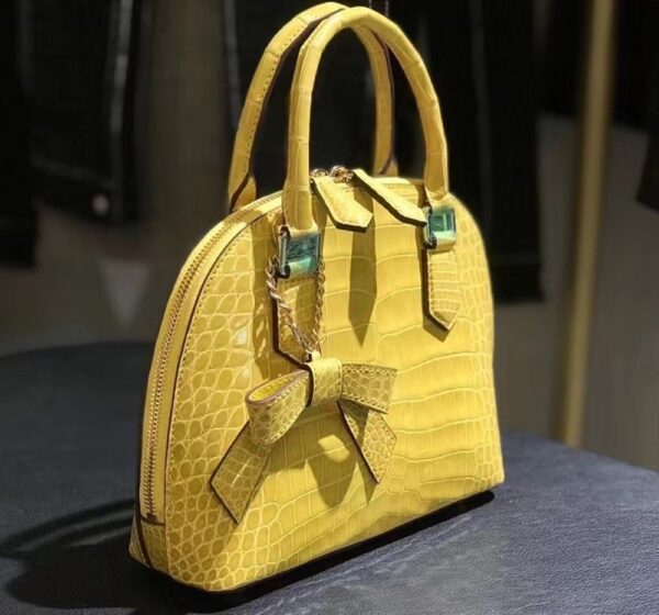 Genuine Crocodile  Leather  Shell Top Handle Cross Body Tote Bags For S/S Yellow - Image 3