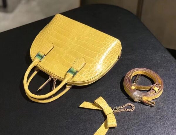 Genuine Crocodile  Leather  Shell Top Handle Cross Body Tote Bags For S/S Yellow - Image 6