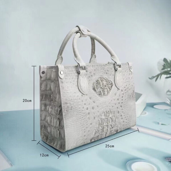 Genuine Crocodile Leather Small Top Handle Bags Himalaya White - Image 9