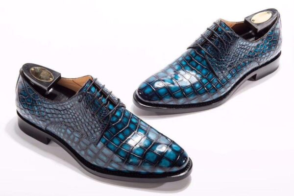 Goodyear Welted Handmade Men Crocodile Leather Lace-Up Shoes,Teal Blue Mens Dress  shoes - Image 8